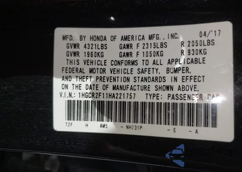 2017 Honda Accord Sport Se from USA, damaged, VIN 1HGCR2F11HA221757